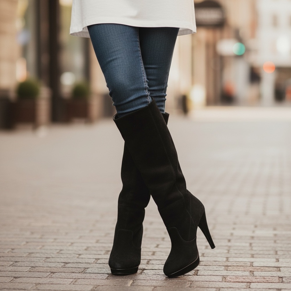 BCBGeneration Black Suede Heeled Boots